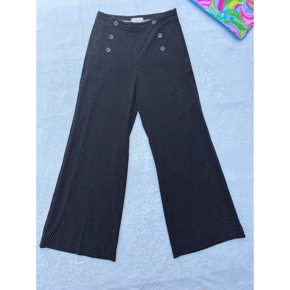 Anthropologie Elevenses Pants Sz 8 Kingsland B & W Polka Wide Leg Sailor Women